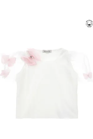 MONNALISA Top de algodón orgánico con mangas de tul