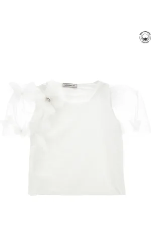 MONNALISA Top de algodón orgánico con mangas de tul