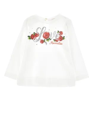 MONNALISA Camiseta de punto con estampado de rosa de pedrería
