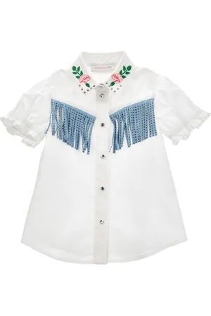 MONNALISA Camisa de algodón con bordados y flecos