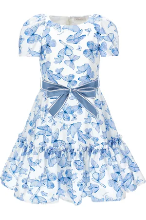 MONNALISA Vestido de raso de algodón con estampado de mariposas