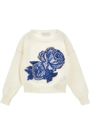 MONNALISA Jersey de algodón y lana con rosa de intarsia