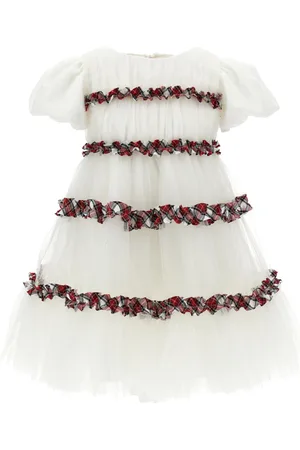 MONNALISA Vestido de tul plisado con volantes tartán