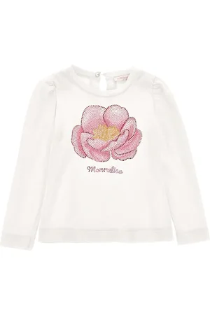 MONNALISA Camiseta de algodón con bordado de anémona