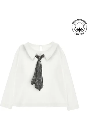MONNALISA Blusa de algodón orgánico con corbata negra