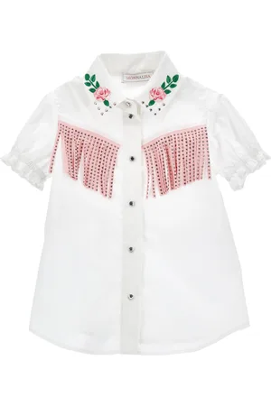 MONNALISA Camisa de algodón con bordados y flecos