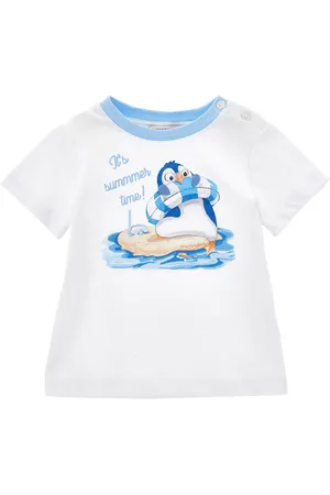 MONNALISA Camiseta de algodón orgánico con estampado de pingüinos