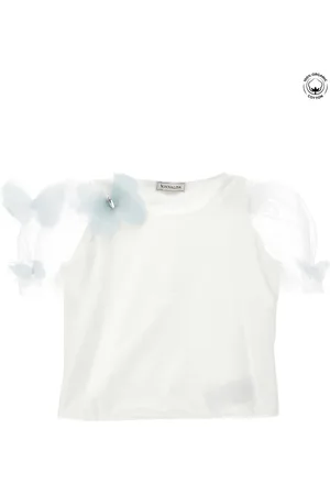 MONNALISA Top de algodón orgánico con mangas de tul