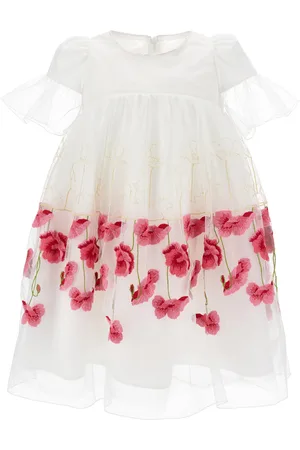 MONNALISA Vestido de tul con bordado de tulipanes