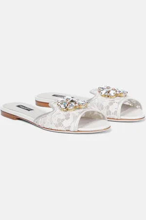 Dolce & Gabbana Sandalias Bianca de encaje adornadas
