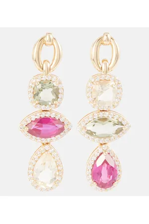 Nadine Aysoy Pendientes Catena Triple Stone de oro de 18 ct con zafiro, rubelita, amatista y diamantes
