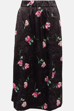 Ganni Falda midi acampanada de satén floral