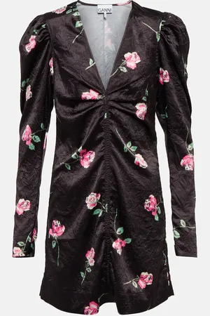 Ganni Vestido corto de satén floral