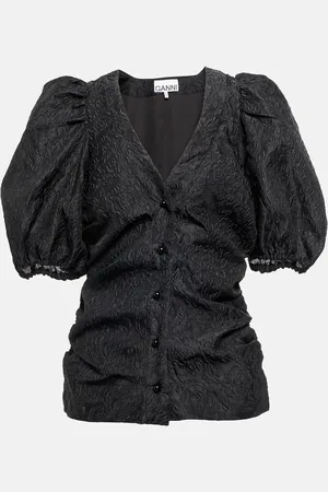 Ganni Blusa de jacquard con cuello en pico