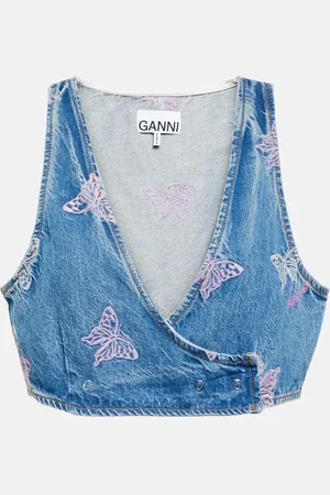 Ganni Crop top de denim bordado