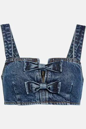 Self-Portrait Top de denim con lazo