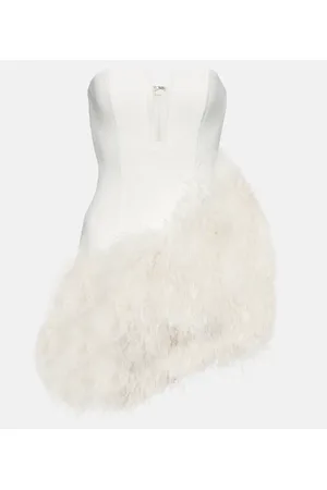 DAVID KOMA Novia - vestido corto de cady con plumas