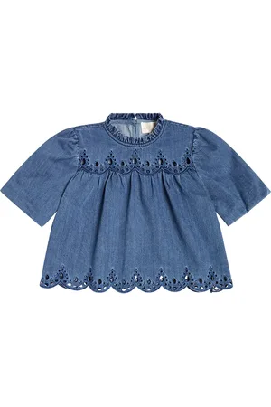 Petite Amalie Camisa de chambray de algodón fruncida