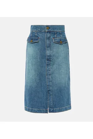 Frame Falda midi The Vent Front de denim de tiro alto