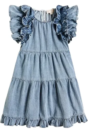 Petite Amalie Vestido de chambray de algodón con volantes