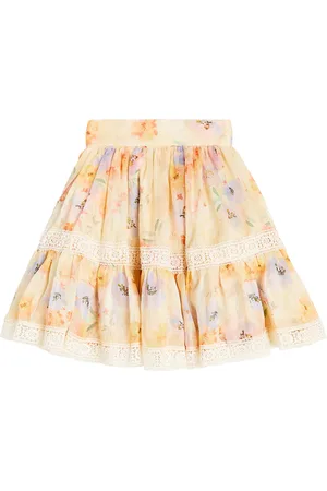 Petite Amalie Falda de lino y seda floral con volantes