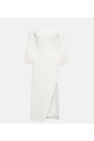 DAVID KOMA Vestido midi con ribete de plumas