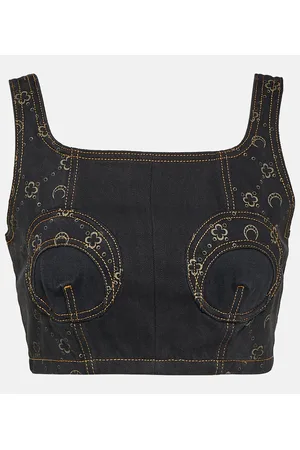 Marine Serre Bustier en denim regenerado cropped