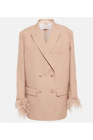 VALENTINO Blazer cruzado con ribete de plumas