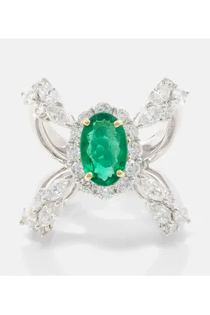 Yeprem Anillo Reign Supreme de oro blanco de 18 ct con diamantes y esmeraldas