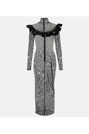 Alessandra Rich Vestido midi de malla con cristales