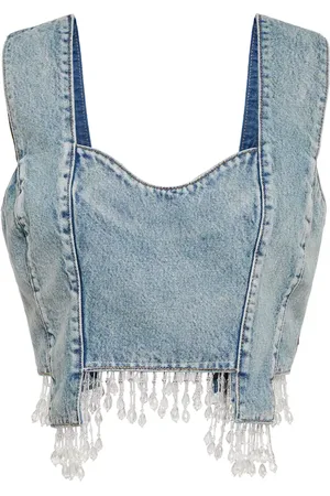 Ganni Crop top de denim adornado