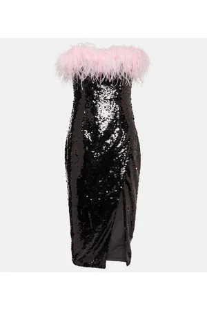 Self-Portrait Vestido corto con lentejuelas y plumas
