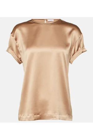 Brunello Cucinelli Camiseta de satén de mezcla de seda