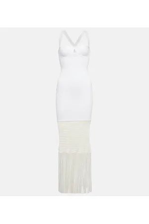 GALVAN Vestido midi Diana de punto con flecos