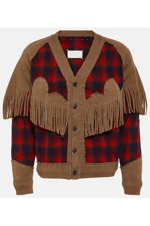 Maison Margiela Cárdigan de lana a cuadros con flecos