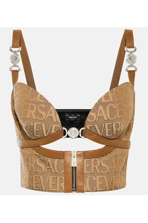 VERSACE Bustier en jacquard con piel