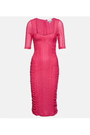 Ganni Vestido midi fruncido