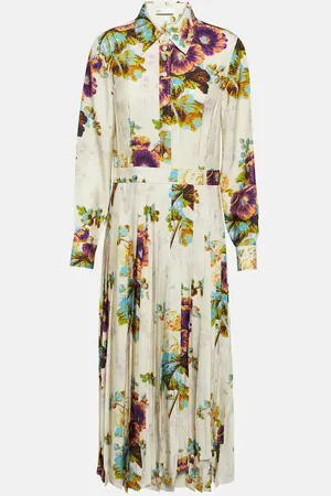 Tory Burch Vestido camisero de satén plisado floral