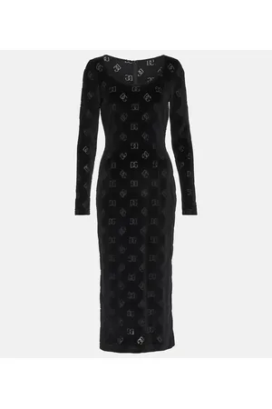 Dolce & Gabbana Vestido midi de terciopelo con logo