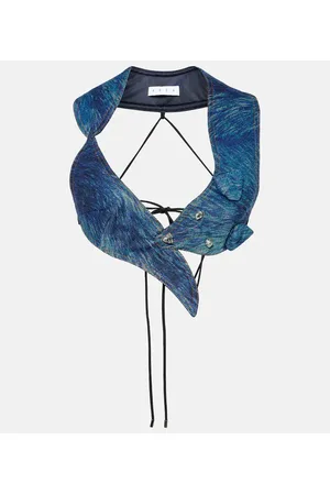 AREA Top cropped Fox en denim estampado