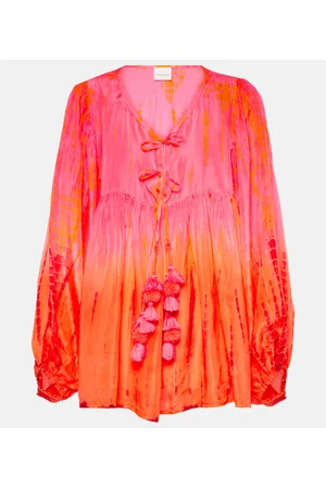ANNA KOSTUROVA Top de seda con pompón tie-dye