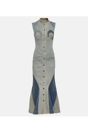 Marine Serre Vestido largo All Over Moon de denim