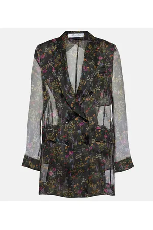 Max Mara Blusa Jabot de organza de seda floral