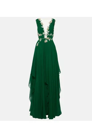 Costarellos Vestido de seda con cuello en pico