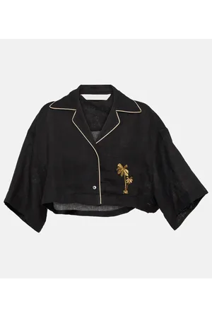 Palm Angels Camisa cropped de lino bordada
