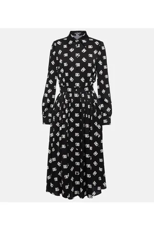 Dolce & Gabbana Vestido midi en mezcla de seda con logo