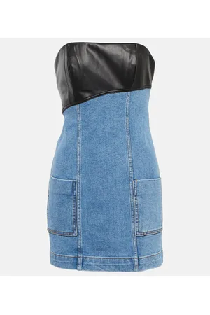 Staud Vestido corto de denim y piel sintética