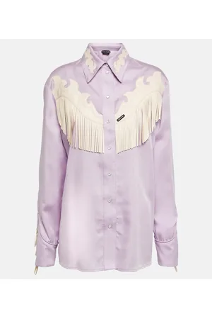 Tom Ford Camisa western con ribetes de piel