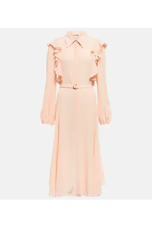 Chloé Chloé Vestido camisero de seda con volantes