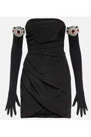 DAVID KOMA Vestido corto de muaré y guantes adornados